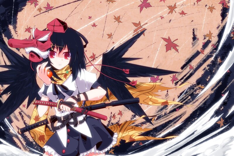 anime girl with swords and mask