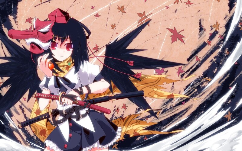 anime girl with swords and mask