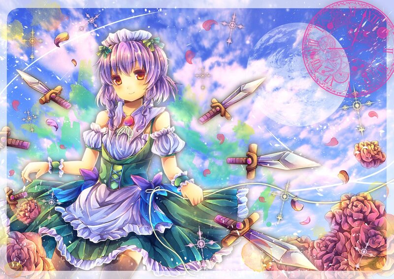 Anime girl with swords and moon