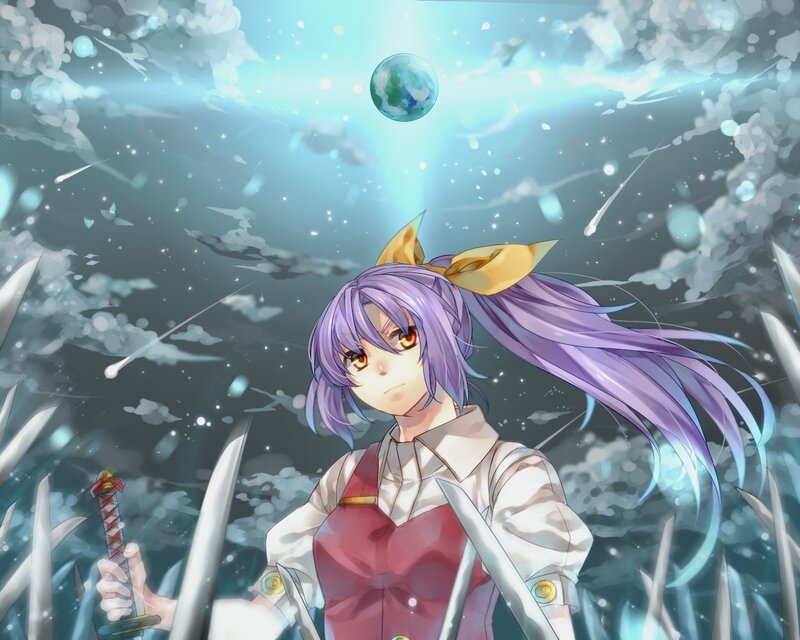 Anime girl with swords and planet