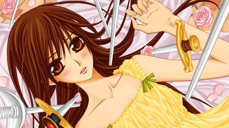 Anime girl with swords and roses