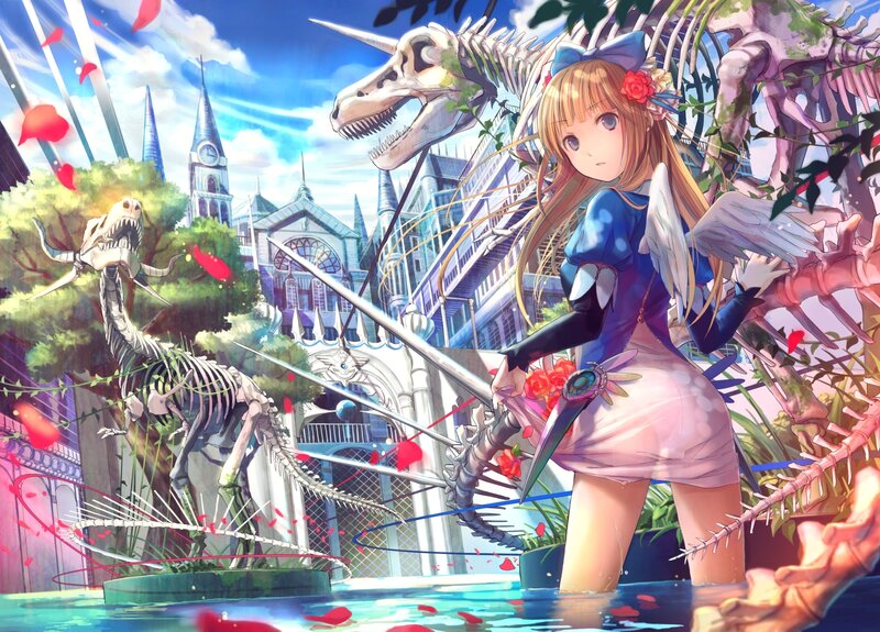 Anime girl with swords and skeletons