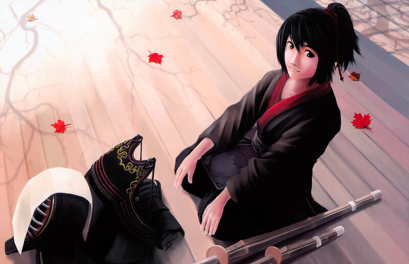 Anime Girl with Swords — Black, Calm