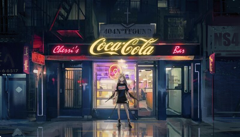 Anime Girl with Swords — Black, Dark, Night