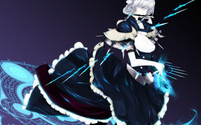 Anime Girl with Swords — Black, Dramatic, Night, Digital Art, Magic Circle