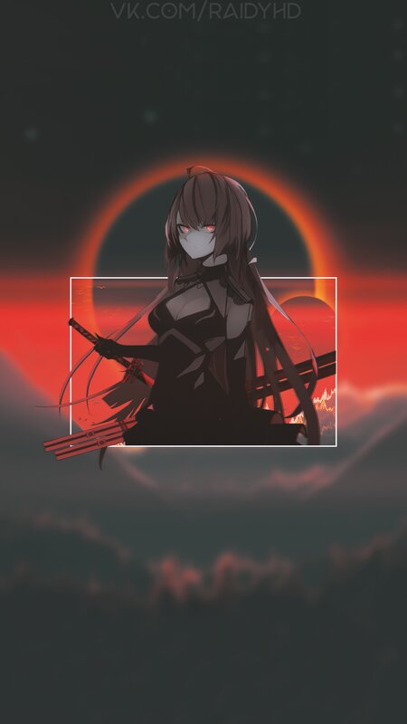 Anime Girl with Swords — Black, Dramatic, Sunset