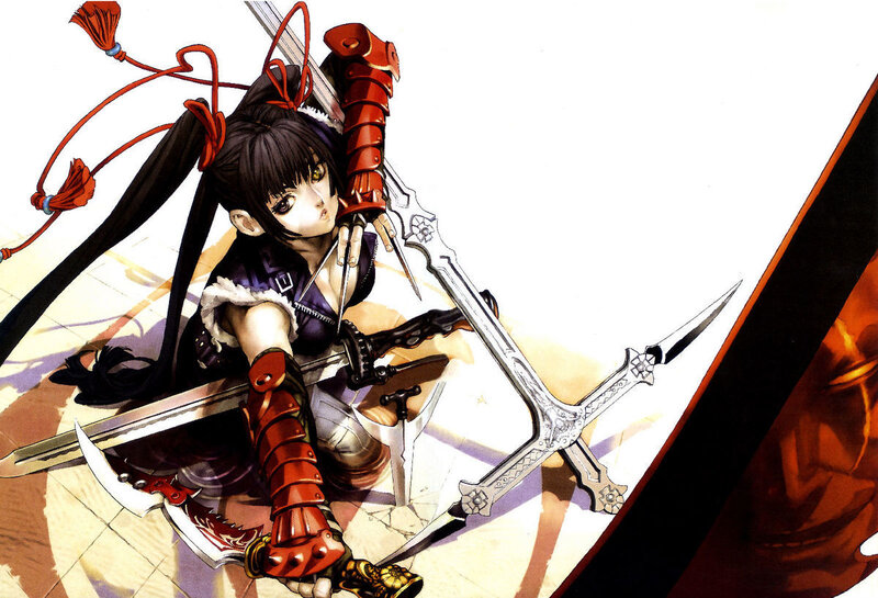 Anime Girl with Swords — Black, Dramatic