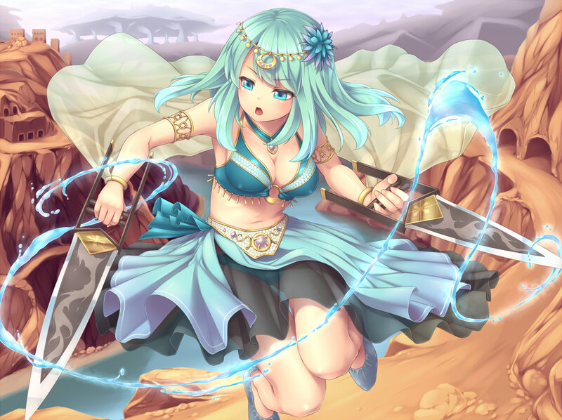 Anime Girl with Swords — Blue, Action