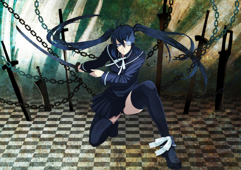 Anime Girl with Swords — Blue, Dramatic, Chains