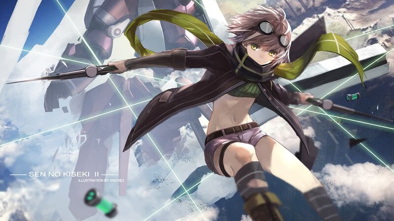 Anime Girl with Swords — Blue, Dramatic, Digital Art, Mech