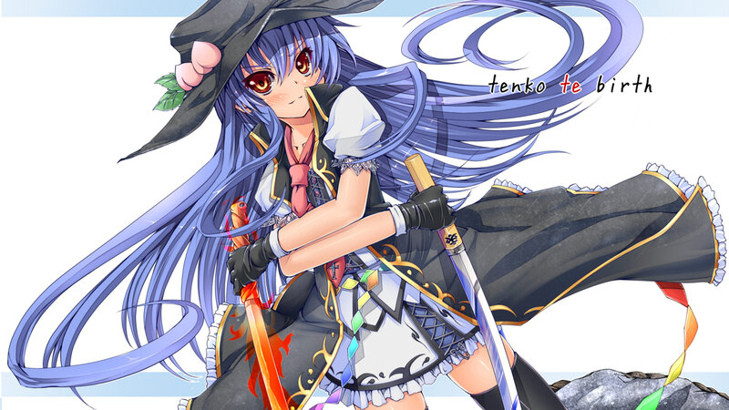 Anime Girl with Swords — Blue, Dramatic, Hat