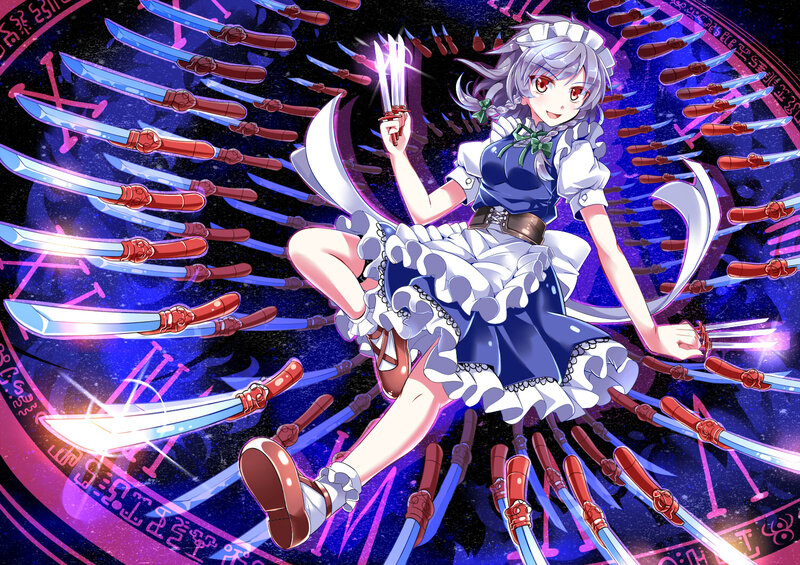 Anime Girl with Swords — Blue, Dramatic, Night, Magic Circle