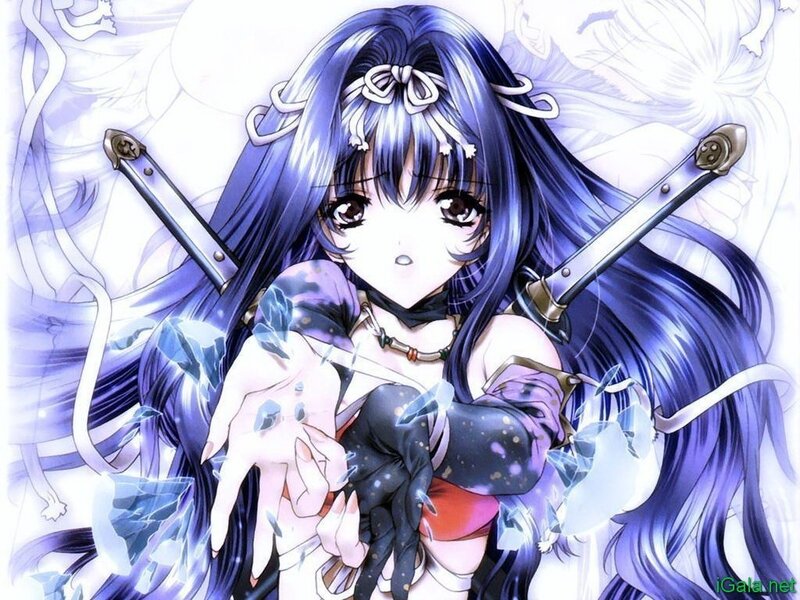 Anime Girl with Swords — Blue, Dramatic