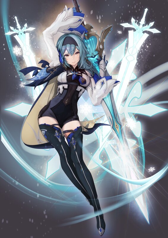 Anime Girl with Swords — Blue, Dramatic, Winter