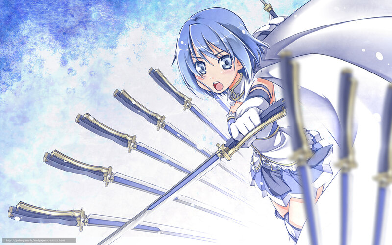 Anime Girl with Swords — Blue, Dynamic, Cape