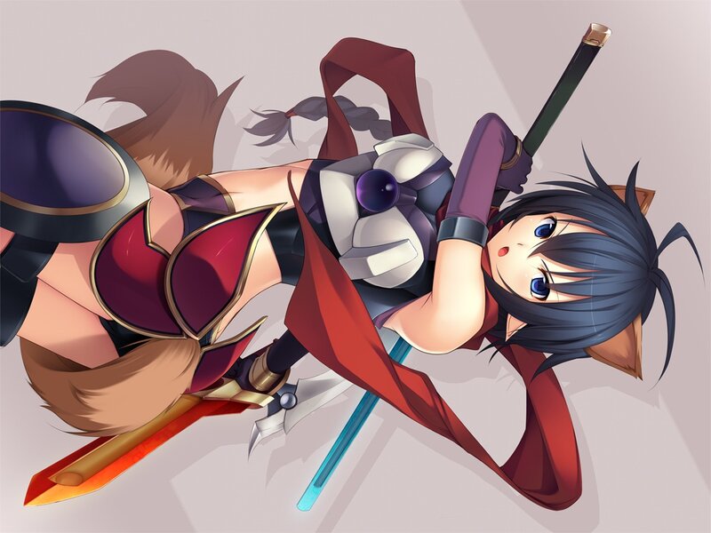 Anime Girl with Swords — Blue, Dynamic, Cat Ears
