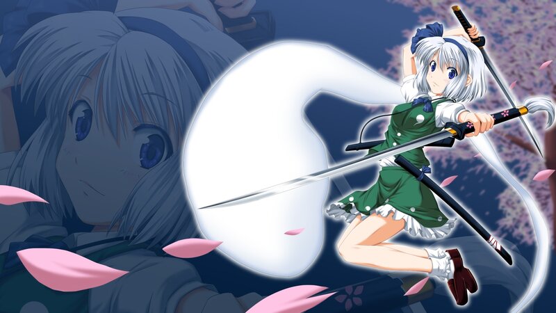 Anime Girl with Swords — Blue, Dynamic, Spring