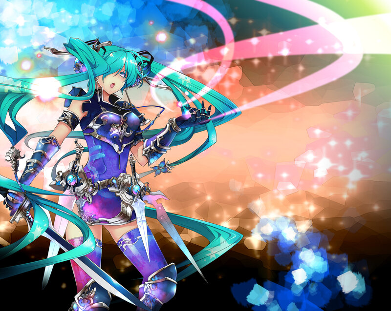 Anime Girl with Swords — Blue