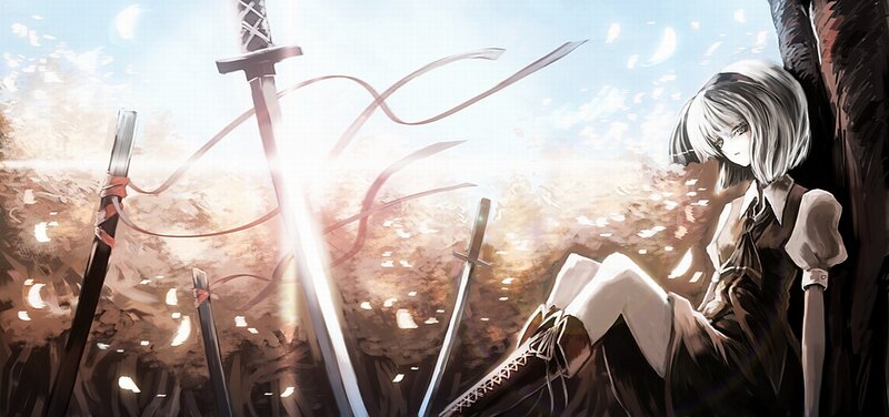 Anime Girl with Swords — Brown