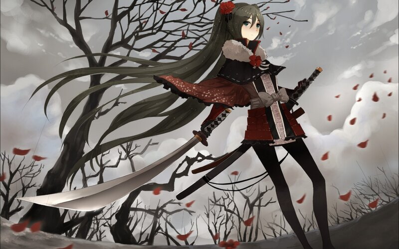 Anime Girl with Swords — Gray, Dramatic