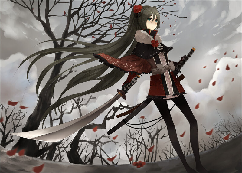 Anime Girl with Swords — Gray
