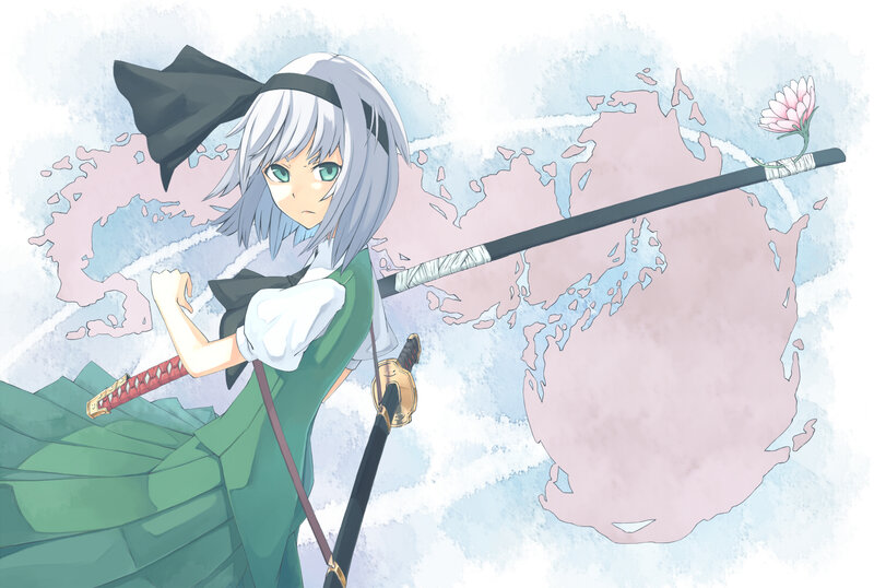 Anime Girl with Swords — Green, Determined