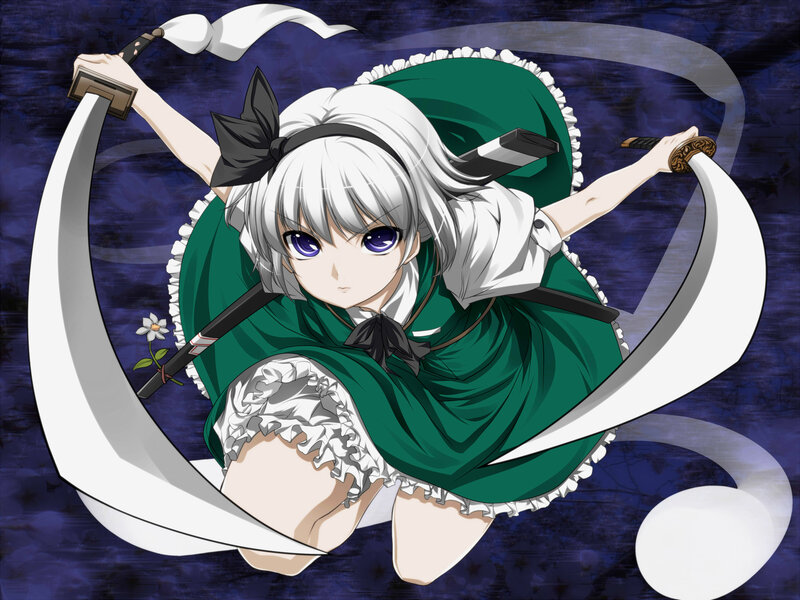 Anime Girl with Swords — Green, Dramatic, Night, Green Cloak