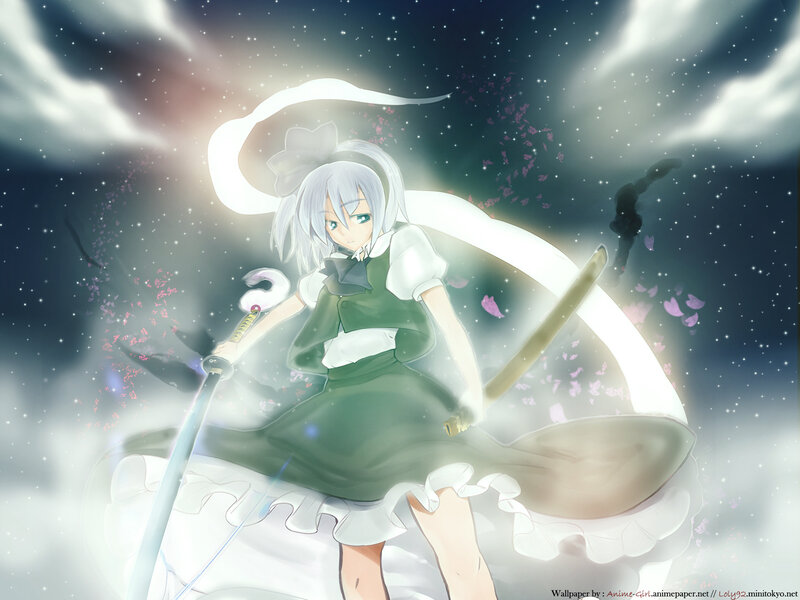 Anime Girl with Swords — Green, Dramatic, Night