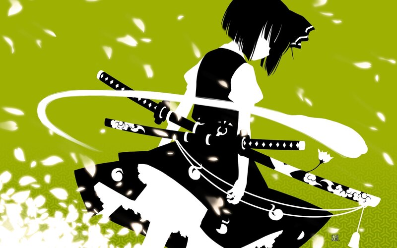 Anime Girl with Swords — Green, Dramatic, Spring