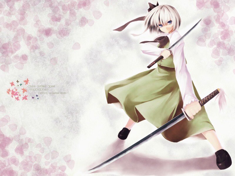 Anime Girl with Swords — Green, Dynamic, Spring, Digital Art