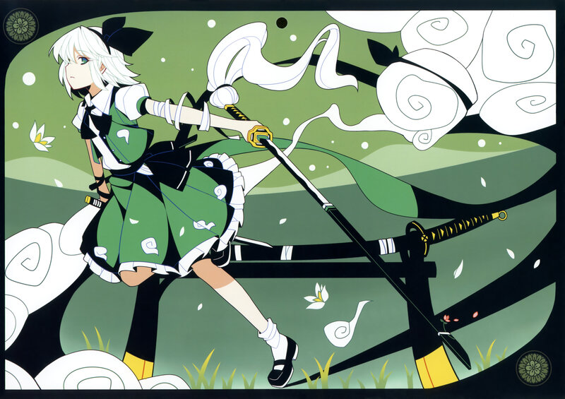 Anime Girl with Swords — Green, Dynamic, Spring