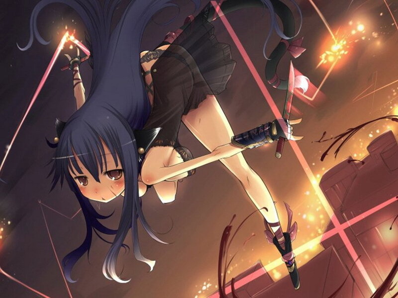 anime girl with swords in action