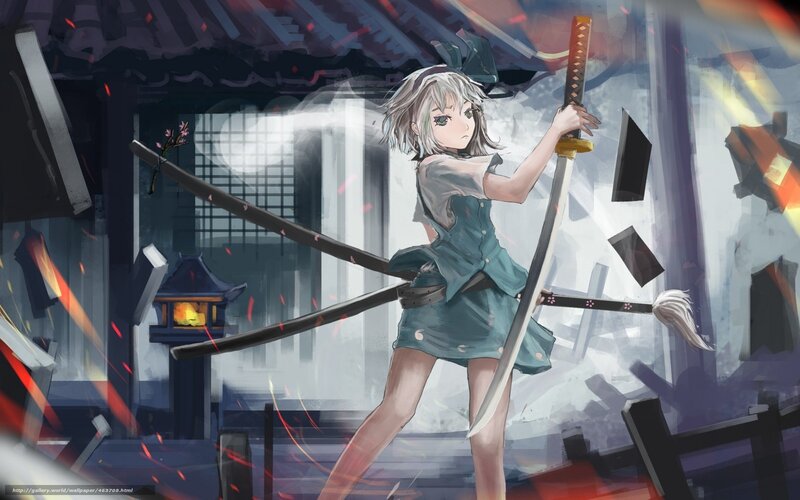 Anime girl with swords in battle