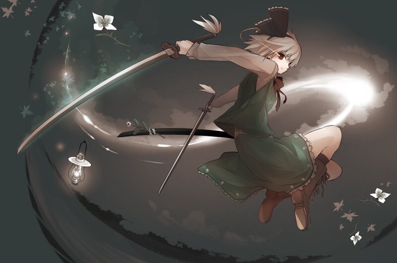 Anime girl with swords in motion