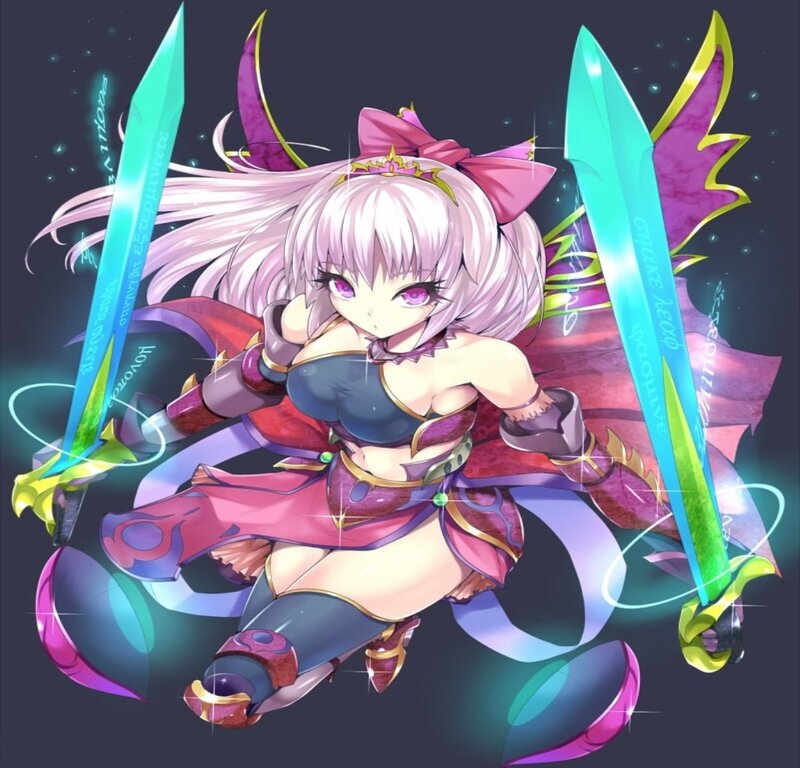 Anime Girl with Swords — Pink, Dramatic, Night, Digital Art