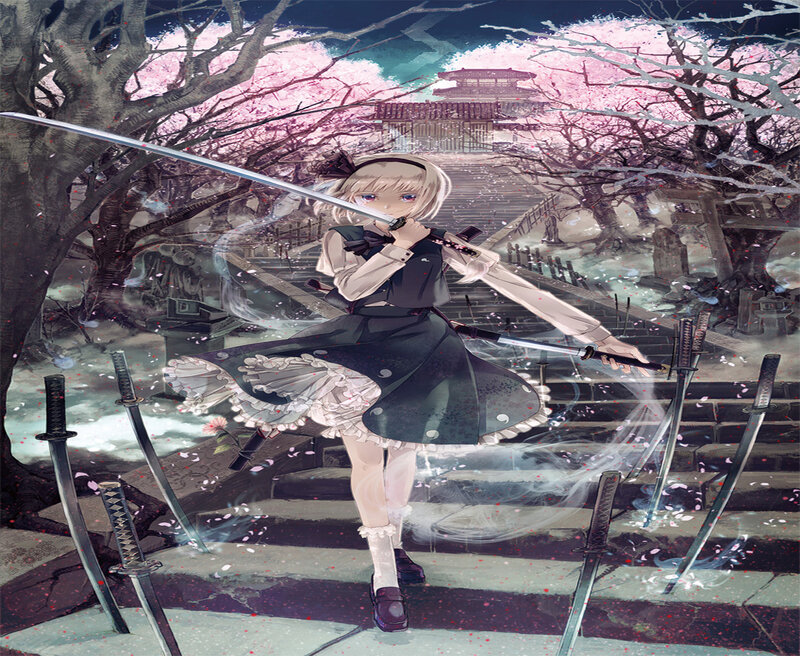 Anime Girl with Swords — Pink, Dramatic