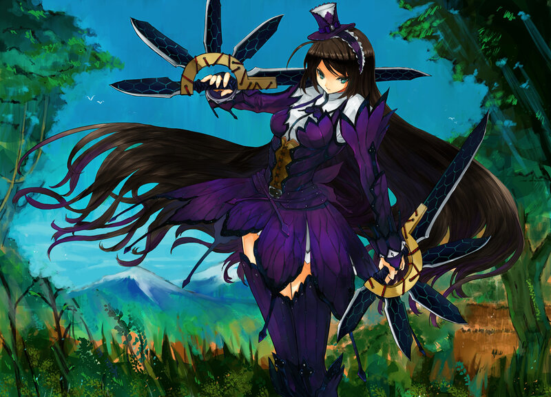 Anime Girl with Swords — Purple, Dramatic, Afternoon