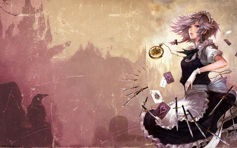 Anime Girl with Swords — Purple, Dramatic, Digital Art, Cards
