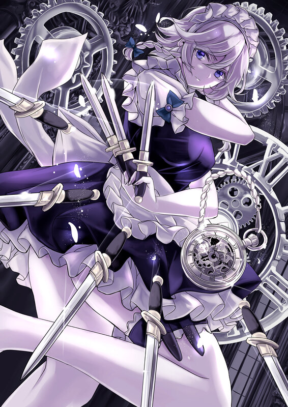 Anime Girl with Swords — Purple, Dramatic, Digital Art, Clockwork