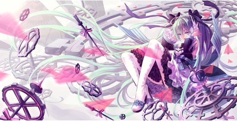 Anime Girl with Swords — Purple, Dramatic, Digital Art, Gears