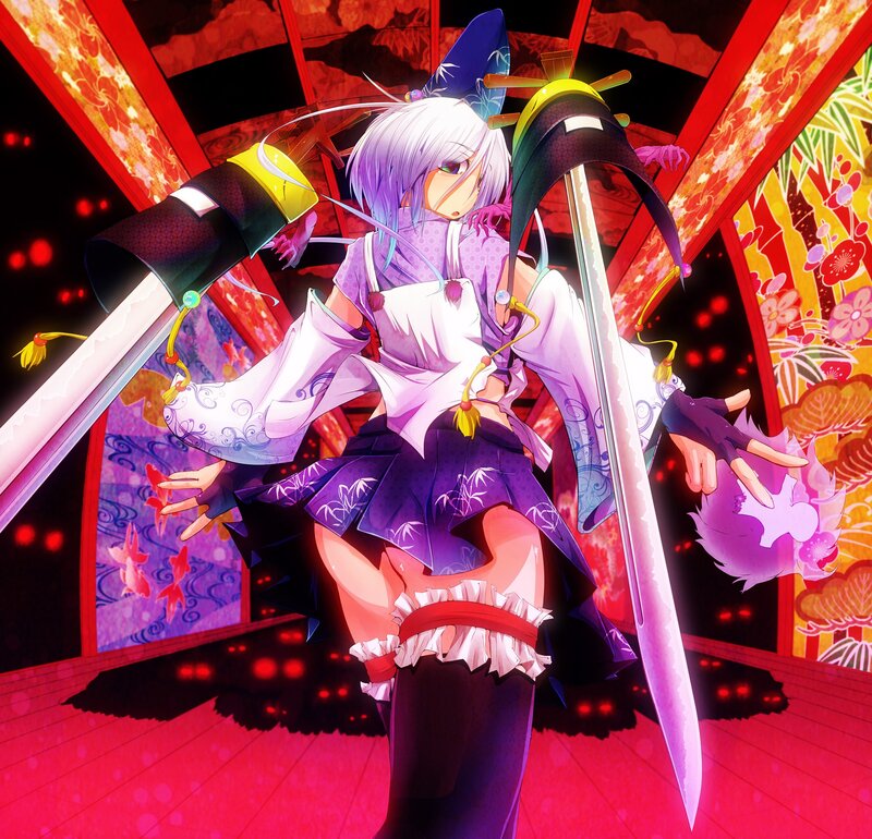 Anime Girl with Swords — Purple, Dramatic, Night, Kimono