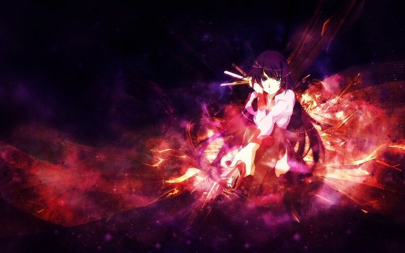 Anime Girl with Swords — Purple, Dramatic, Night