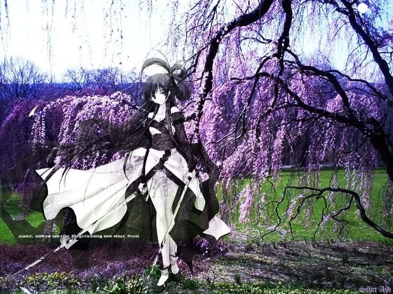 Anime Girl with Swords — Purple, Dramatic, Spring, Digital Art