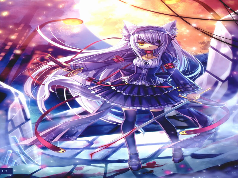 Anime Girl with Swords — Purple
