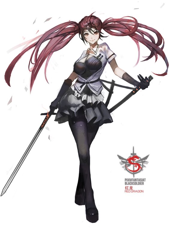 Anime Girl with Swords — Red, Confident
