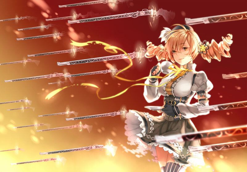 Anime Girl with Swords — Red, Dramatic, Digital Art, Ribbons