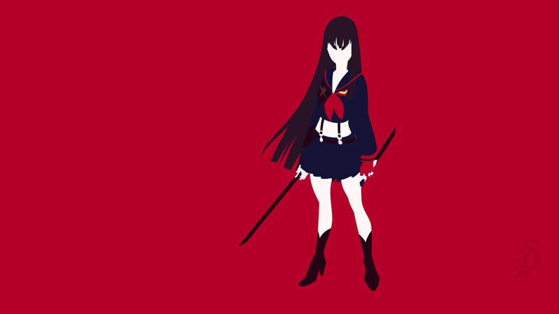Anime Girl with Swords — Red, Dramatic, Minimalist