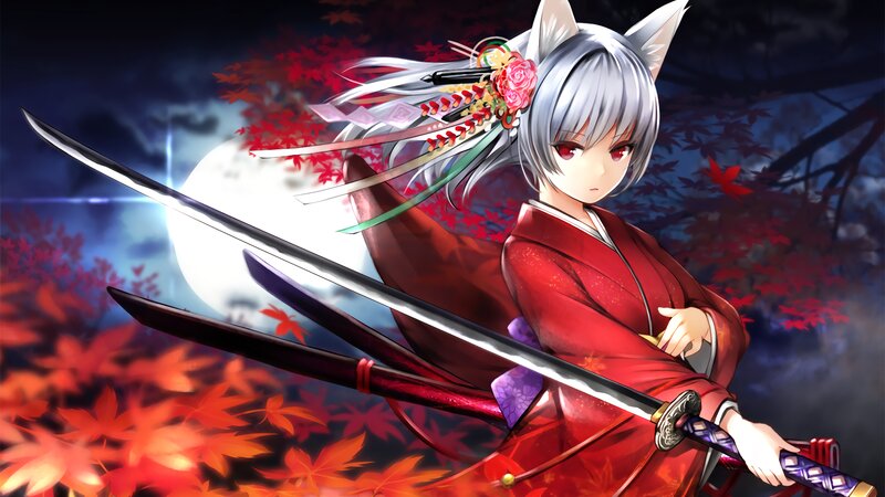 Anime Girl with Swords — Red, Dramatic, Night