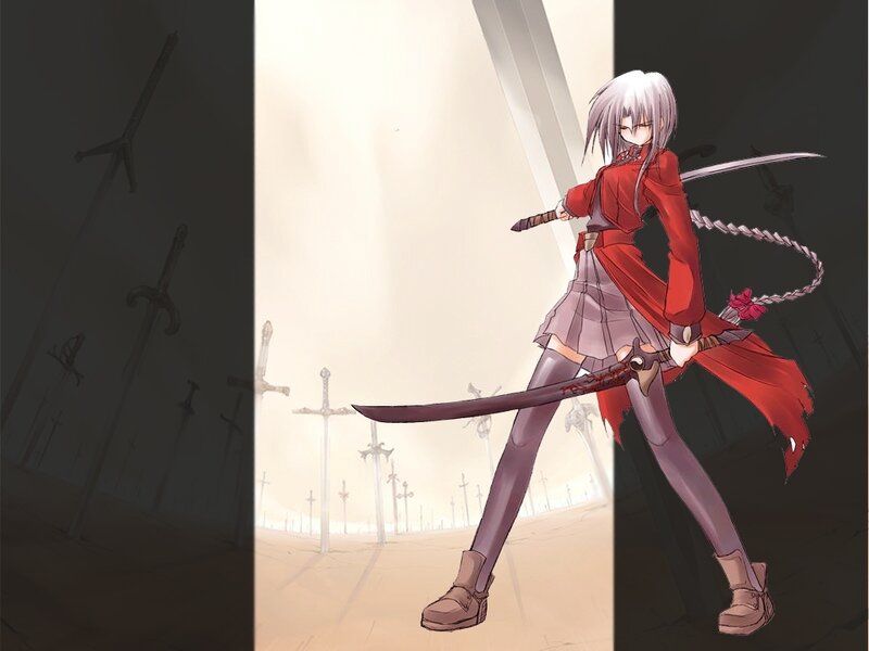 Anime Girl with Swords — Red, Dramatic, Skirt