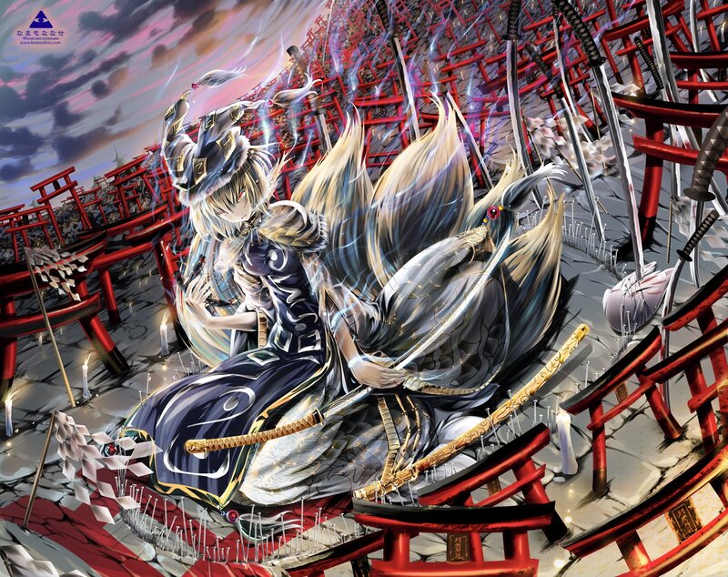 Anime Girl with Swords — Red, Dramatic, Sunset, Digital Art